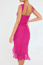 Damen Midikleid mit Raffung, Rüschensaum und ärmelloser, figurbetonter Passform