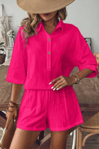 Damen zweiteiliges Shorts-Set mit Kragen für entspannten und mühelosen Alltagsstil