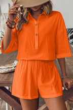 Damen zweiteiliges Shorts-Set mit Kragen für entspannten und mühelosen Alltagsstil