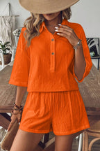 Damen zweiteiliges Shorts-Set mit Kragen für entspannten und mühelosen Alltagsstil