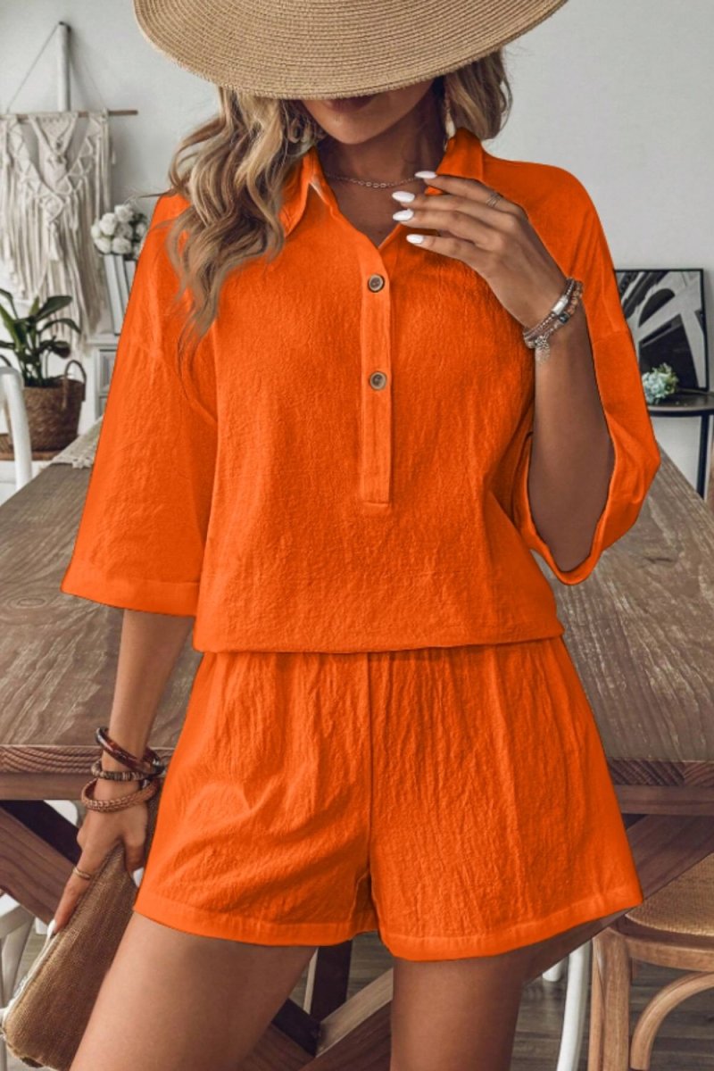 Damen zweiteiliges Shorts-Set mit Kragen für entspannten und mühelosen Alltagsstil