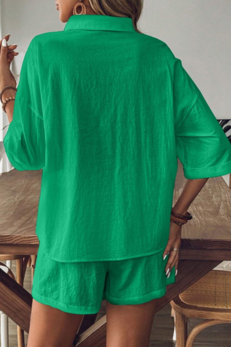 Damen zweiteiliges Shorts-Set mit Kragen für entspannten und mühelosen Alltagsstil