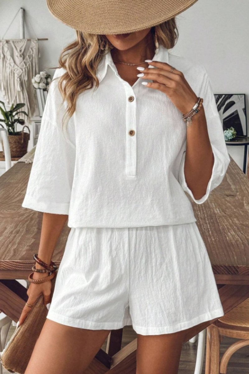 Damen zweiteiliges Shorts-Set mit Kragen für entspannten und mühelosen Alltagsstil