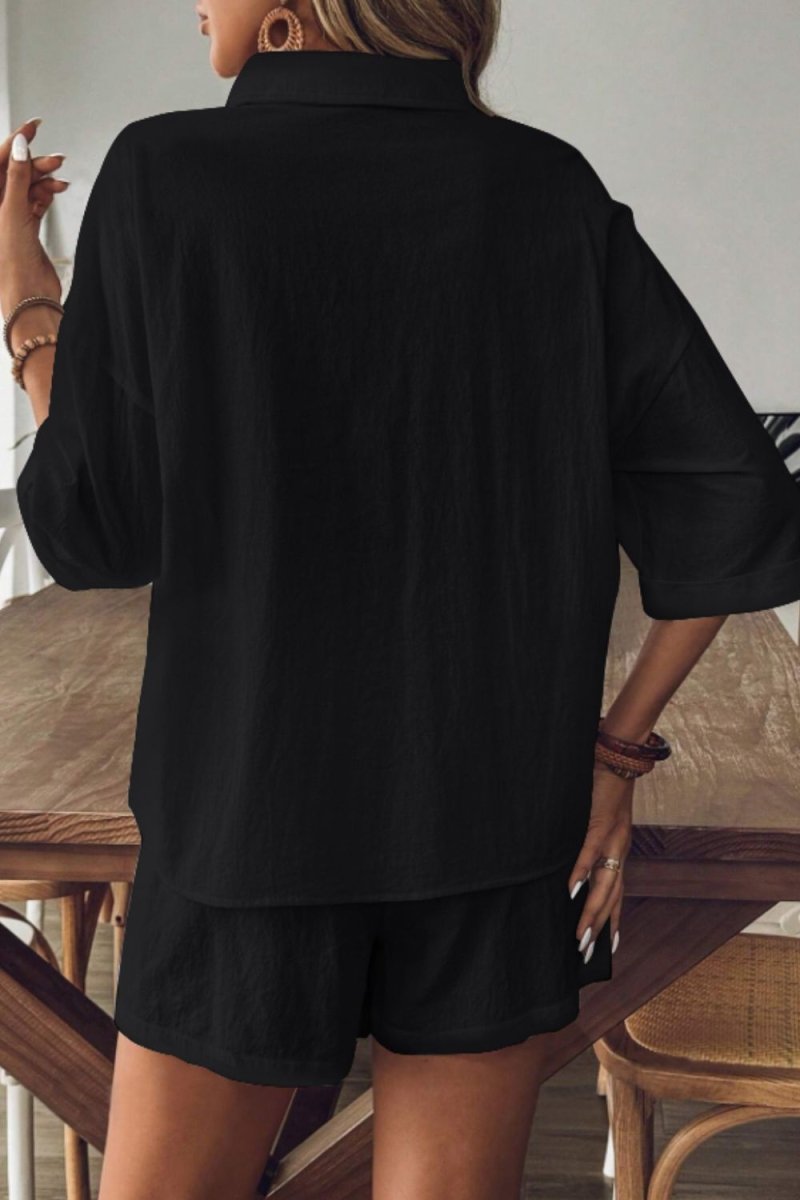 Damen zweiteiliges Shorts-Set mit Kragen für entspannten und mühelosen Alltagsstil