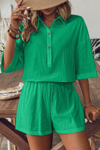 Damen zweiteiliges Shorts-Set mit Kragen für entspannten und mühelosen Alltagsstil
