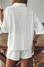 Damen zweiteiliges Shorts-Set mit Kragen für entspannten und mühelosen Alltagsstil