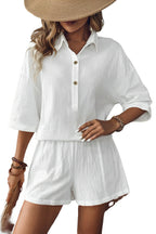 Damen zweiteiliges Shorts-Set mit Kragen für entspannten und mühelosen Alltagsstil