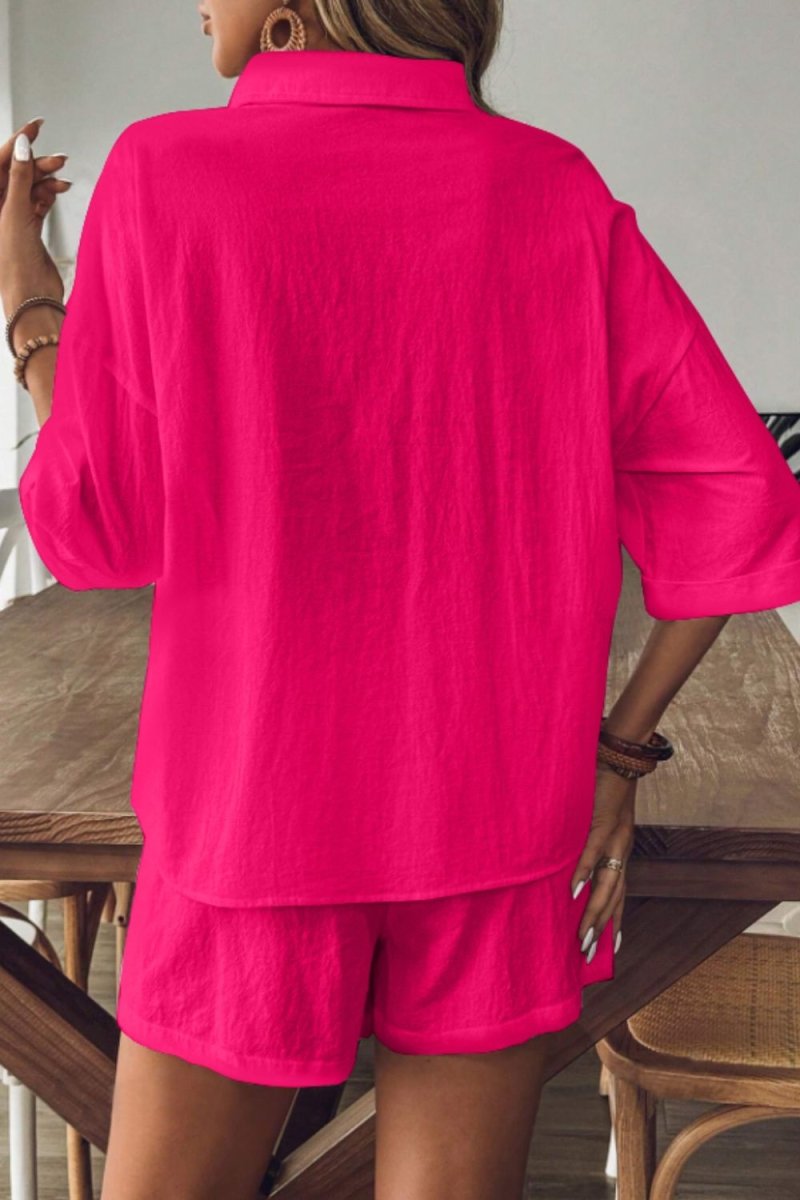 Damen zweiteiliges Shorts-Set mit Kragen für entspannten und mühelosen Alltagsstil