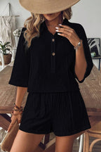 Damen zweiteiliges Shorts-Set mit Kragen für entspannten und mühelosen Alltagsstil