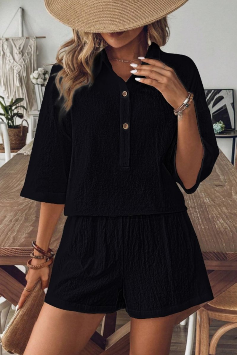 Damen zweiteiliges Shorts-Set mit Kragen für entspannten und mühelosen Alltagsstil