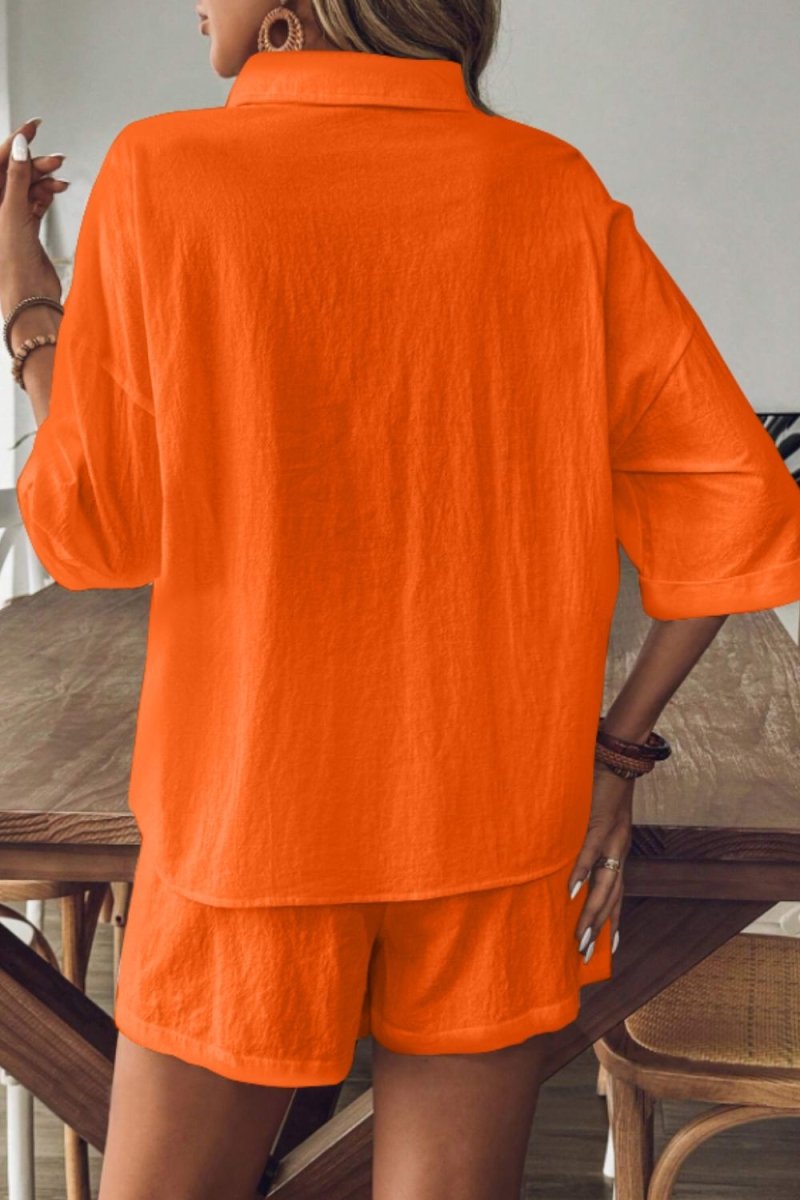Damen zweiteiliges Shorts-Set mit Kragen für entspannten und mühelosen Alltagsstil