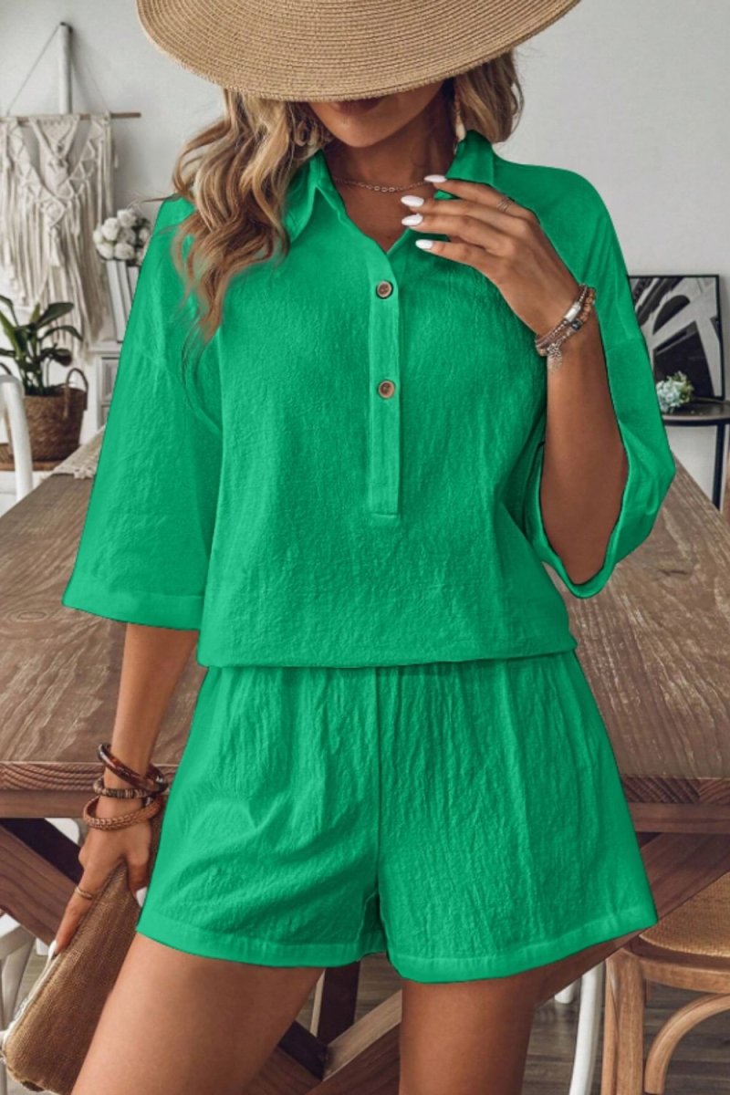 Damen zweiteiliges Shorts-Set mit Kragen für entspannten und mühelosen Alltagsstil