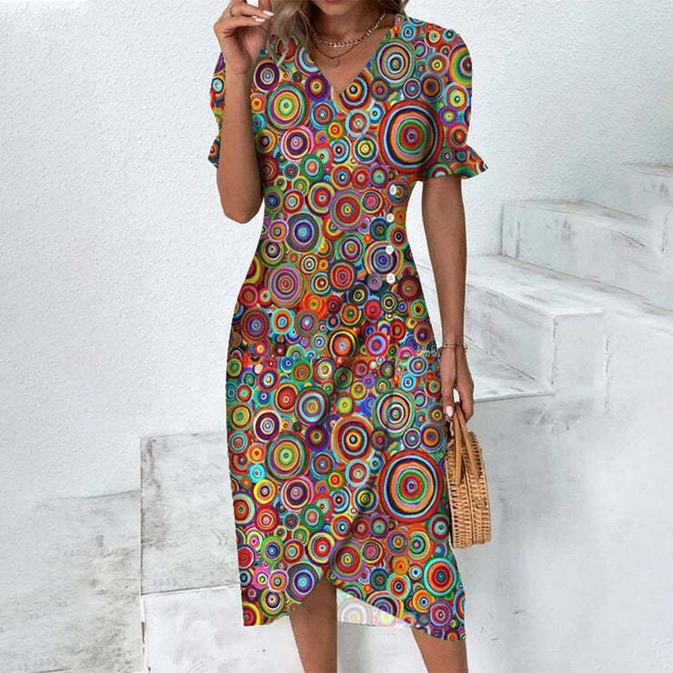 Robe midi portefeuille à imprimé floral pour femme avec détail de boutons sur le côté