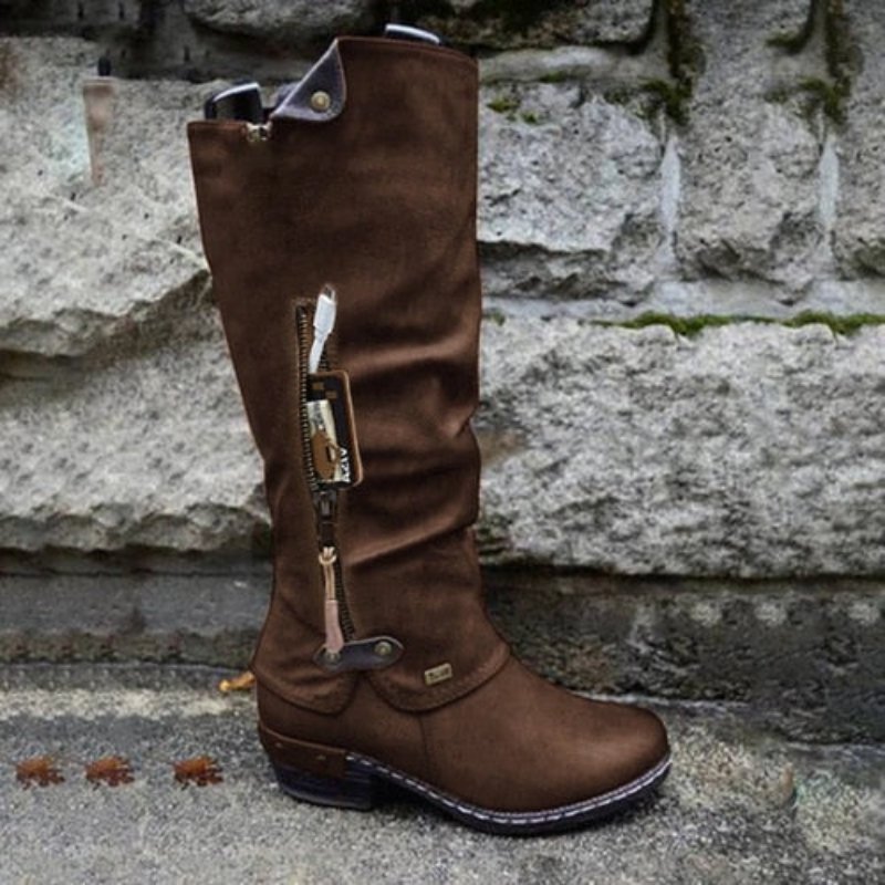 Bottes montantes pour femmes avec fermeture éclair latérale et talon carré bas