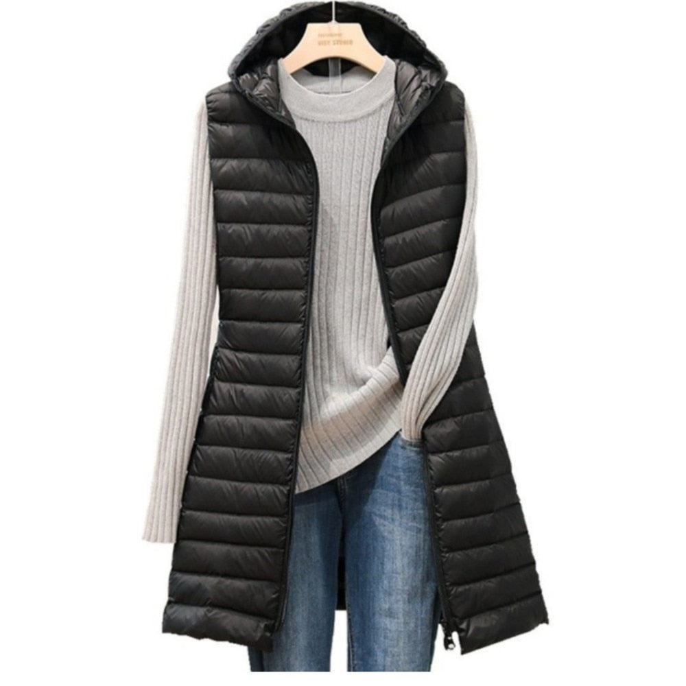 Gilet matelassé long sans manches pour femme