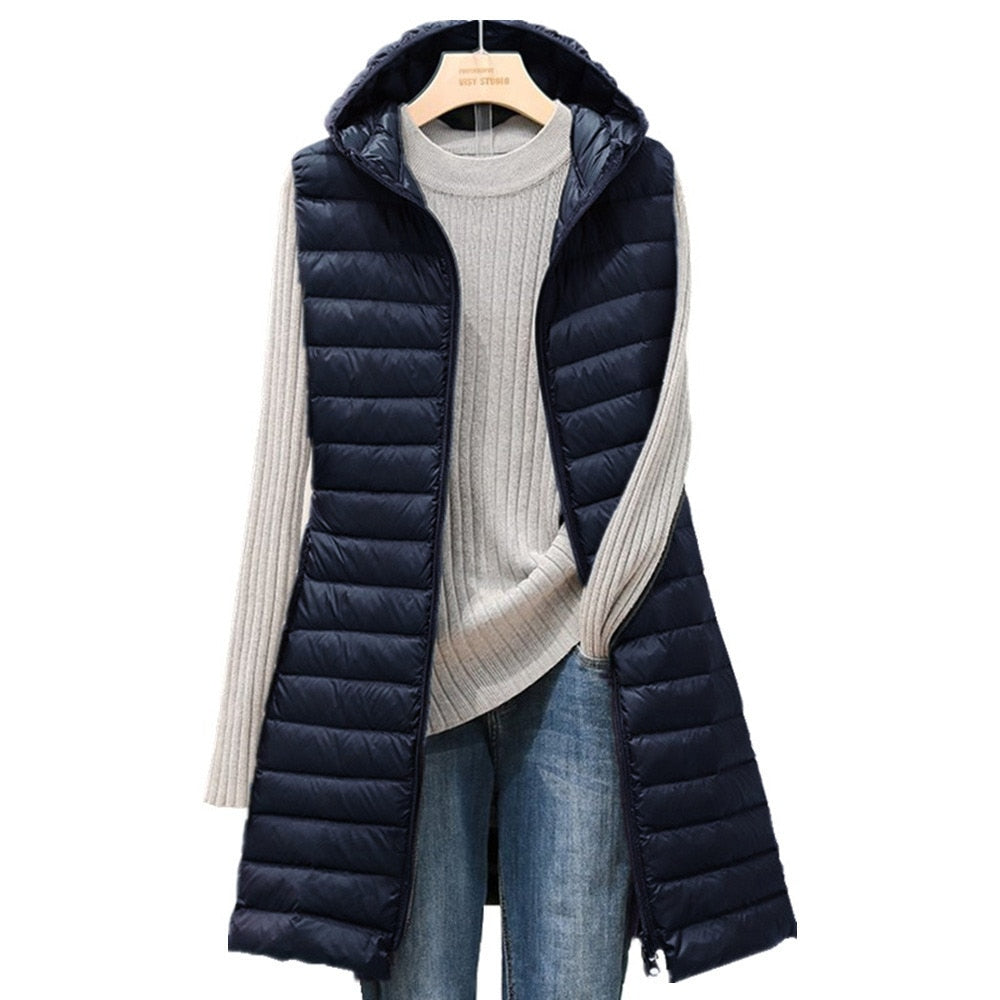 Gilet matelassé long sans manches pour femme
