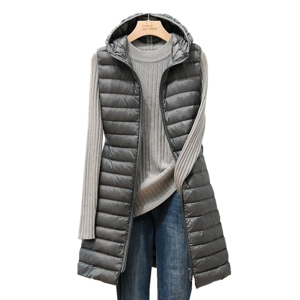 Gilet matelassé long sans manches pour femme