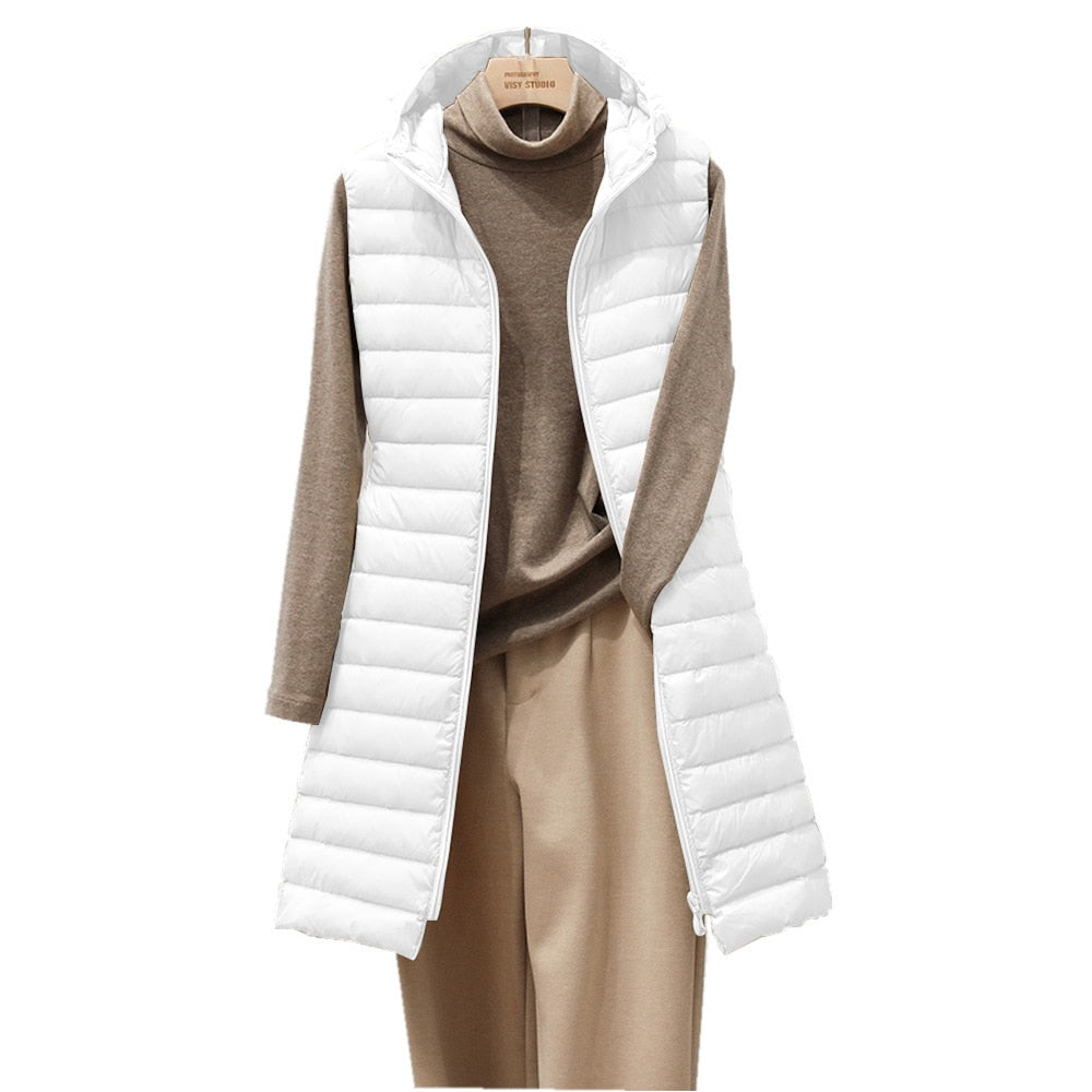 Gilet matelassé long sans manches pour femme