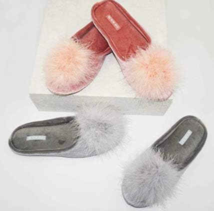 Pantoufles à enfiler pour femmes en velours avec détail pompon moelleux