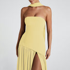 Damen Trägerloses Maxikleid mit Seitenschlitz und elegantem Kontrastdesign