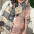 Women’s Heart Plaid Fringed Winter Scarf