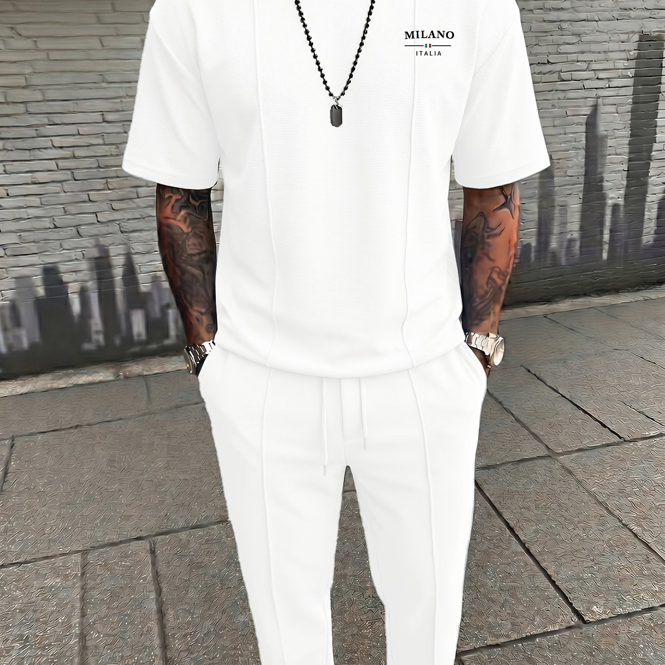 Men's Textured Relaxed T-Shirt & Trousers Set