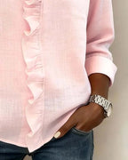 Women's Ruffle V-Neck Blouse with Long Sleeves for Elegant Everyday Wear