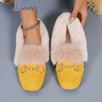 Mules chaussons pour femme bordés de fausse fourrure