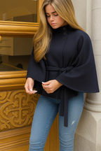 Damen-Cape-Mantel mit Gürtel und hohem Kragen