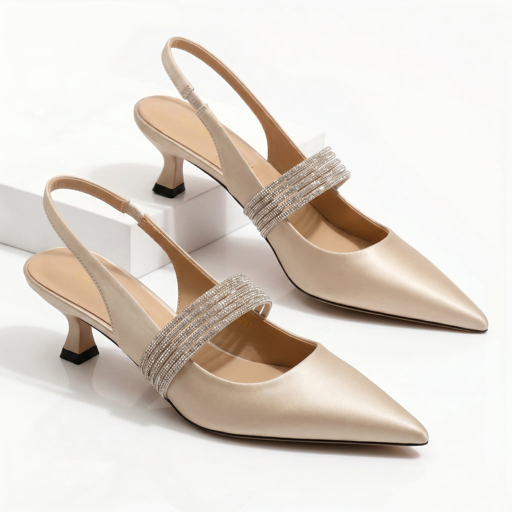 Dames slingback-pumps med krystalrem