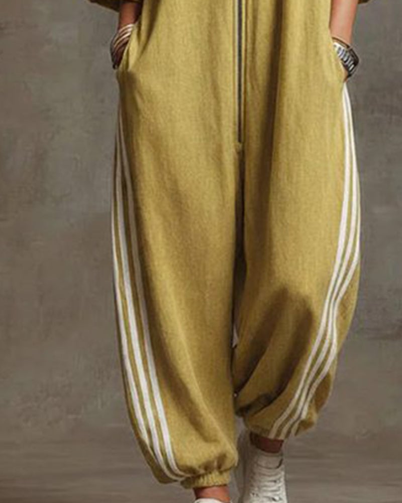Damen-Jumpsuit mit Reißverschluss vorne und lockerem Jogger-Stil