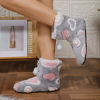 Women’s Plush Heart Pom-Pom Indoor Slipper Boots