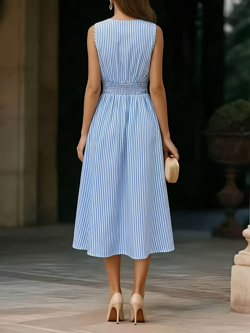 Women's Sleeveless Striped Wrap Midi Dress
