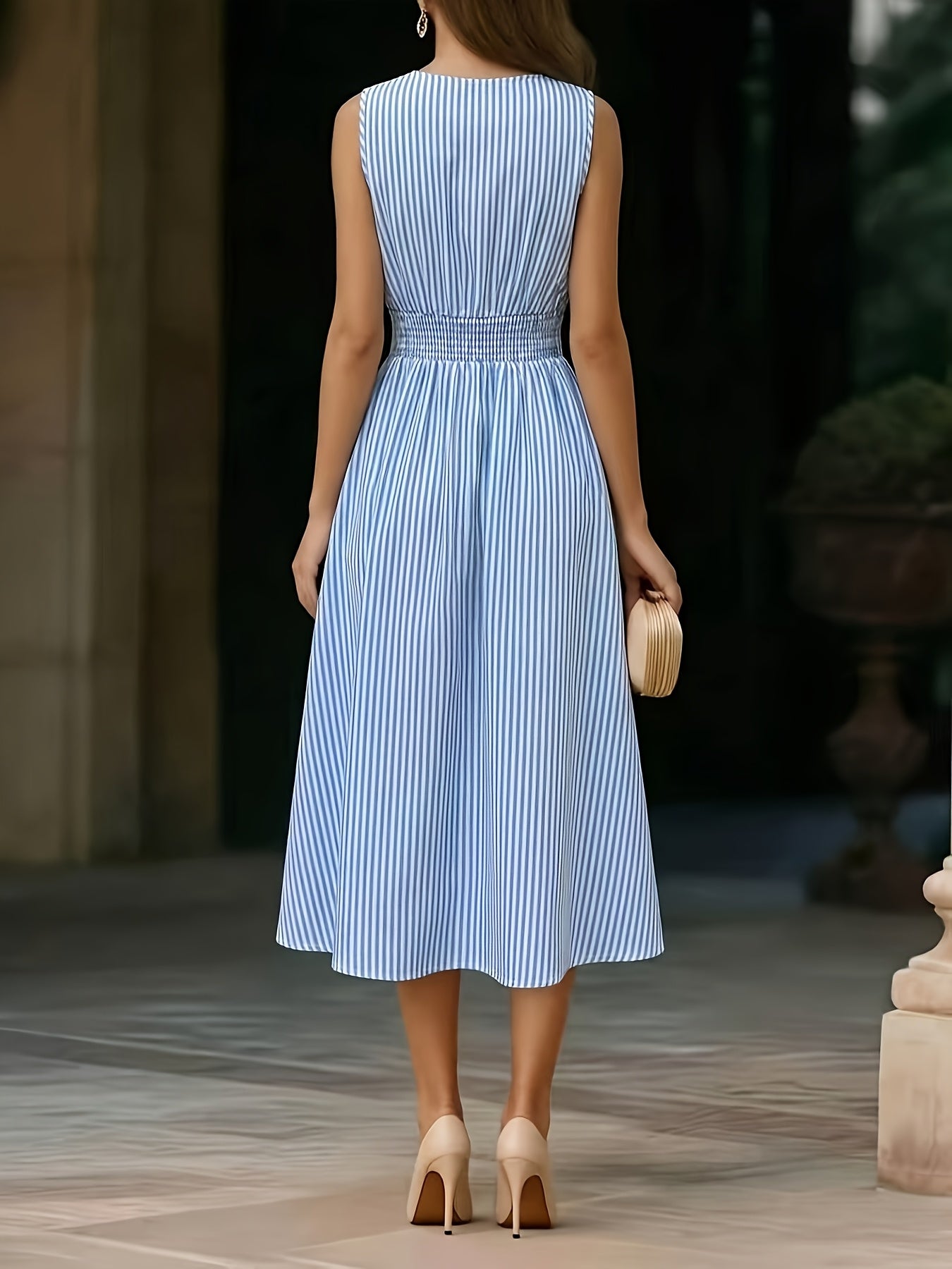 Women's Sleeveless Striped Wrap Midi Dress