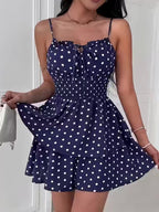 Women’s Polka Dot Playsuit with Shirred Waist and Frill Detailing