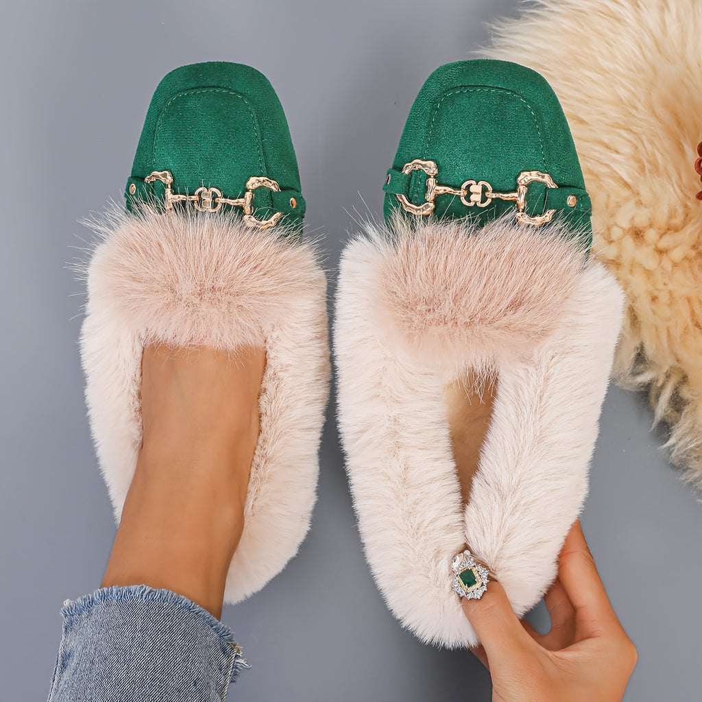 Mules chaussons pour femme bordés de fausse fourrure
