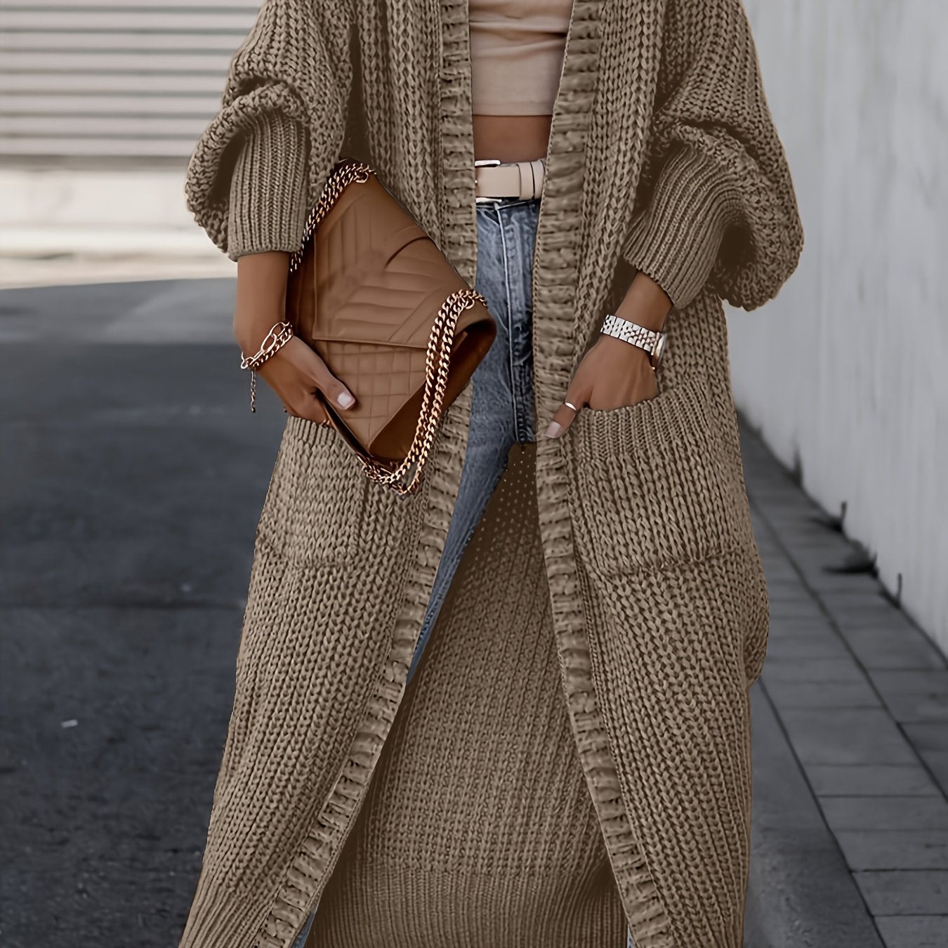 Women’s Longline Open-Front Knit Cardigan