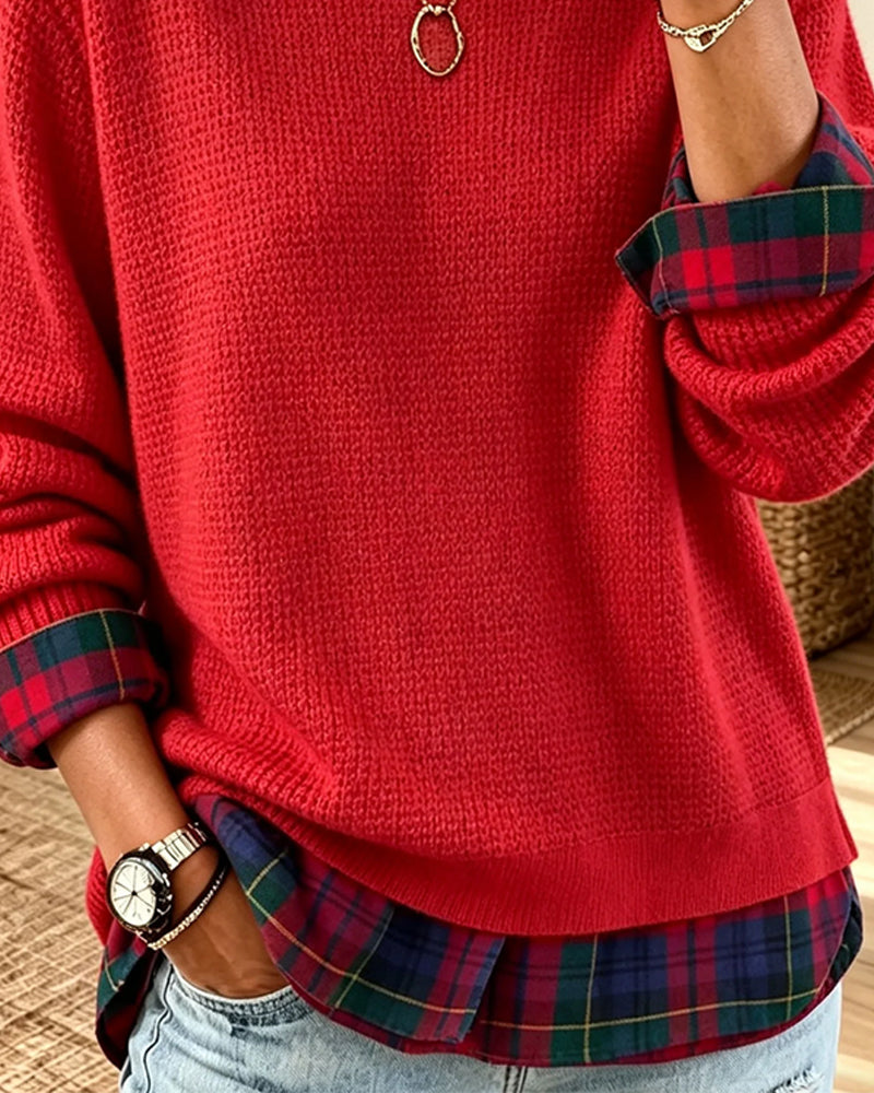 Women’s Plaid Trim Layered Sweater