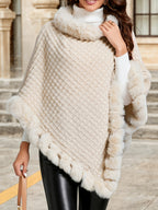 Women’s Faux-Fur Trim Knitted Poncho
