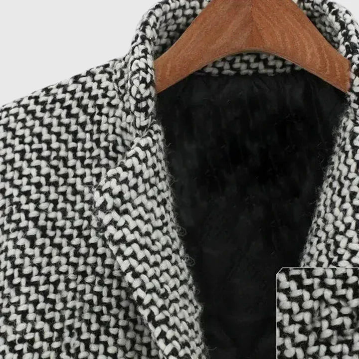 Women's Double-Breasted Houndstooth Longline Coat