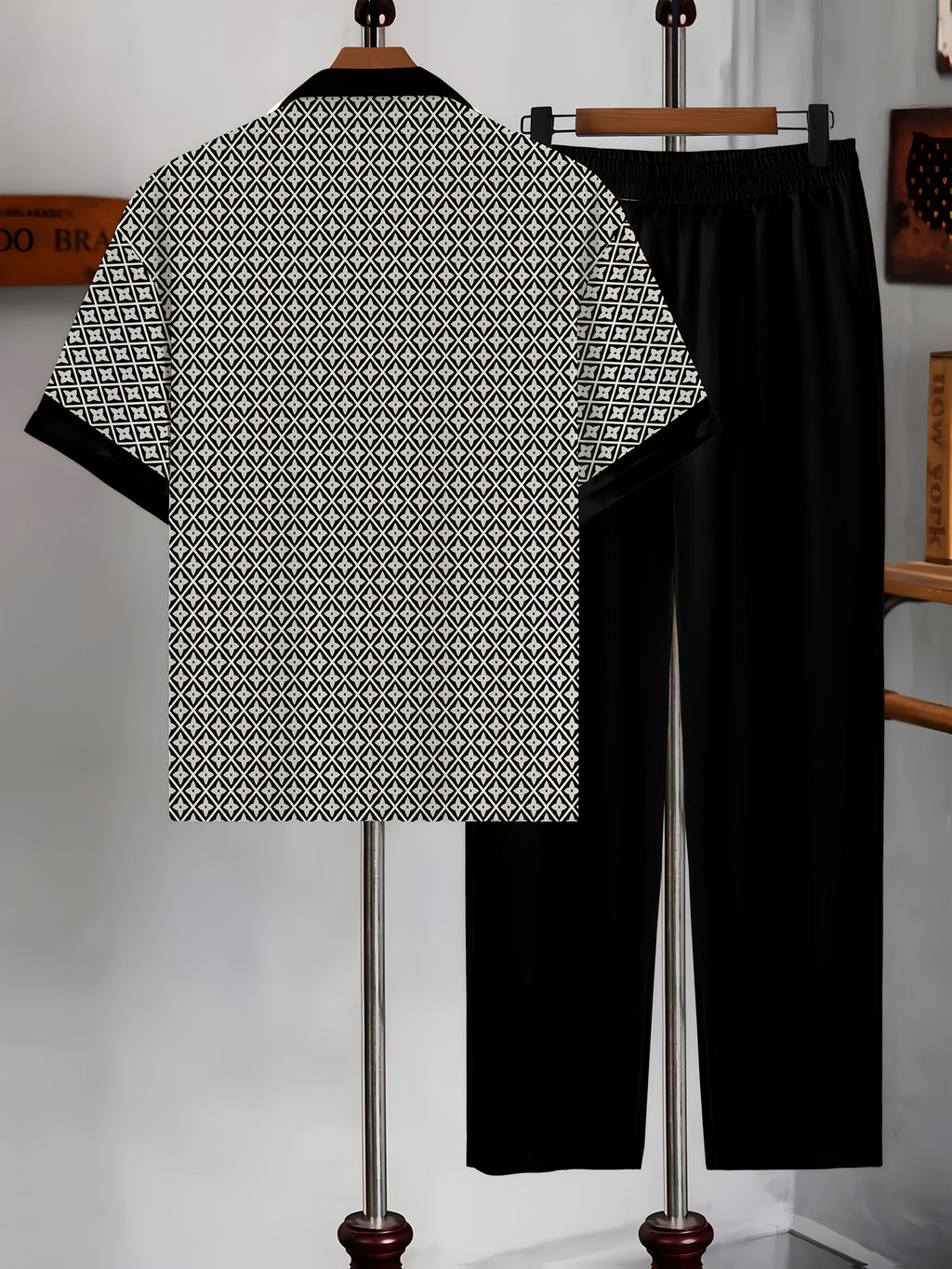 Men's Geometric Button-Up Shirt & Trousers Set
