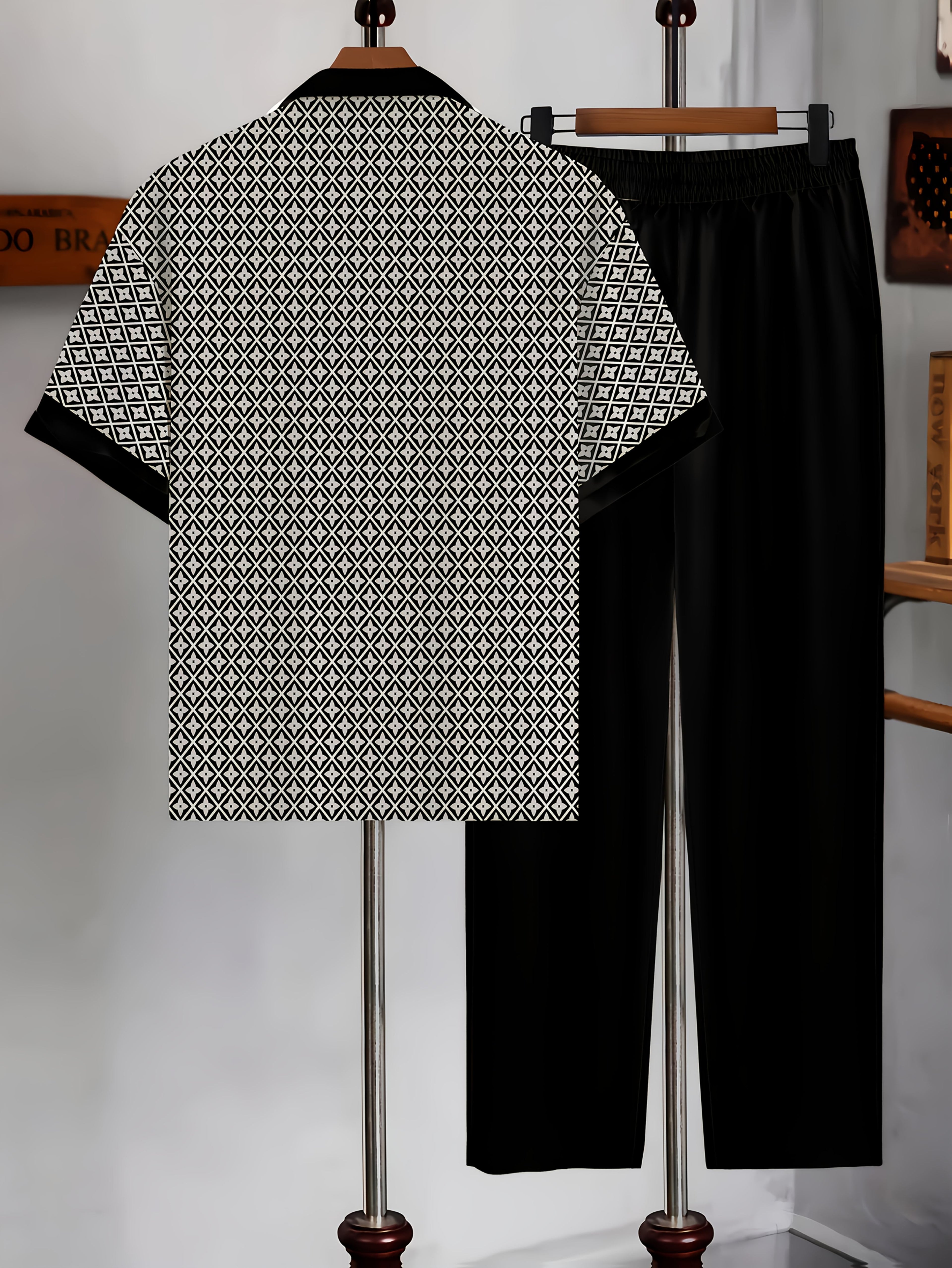 Men's Geometric Button-Up Shirt & Trousers Set