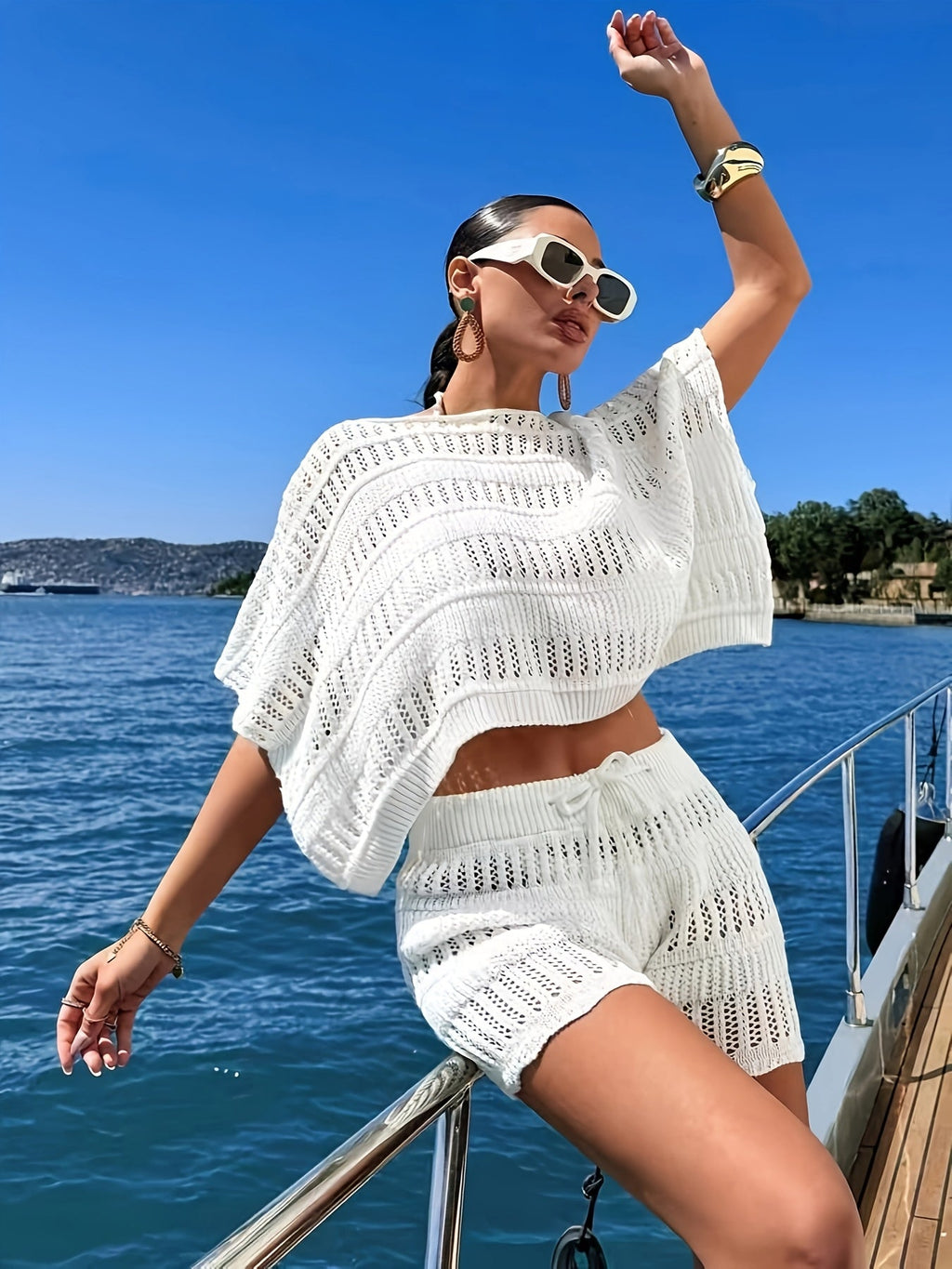 Gehäkeltes Sommer-Co-ord-Set für Damen Leicht Atmungsaktiv Urlaubsstil