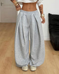 Damen-Plisseehose mit weitem Bein und Kordelzug