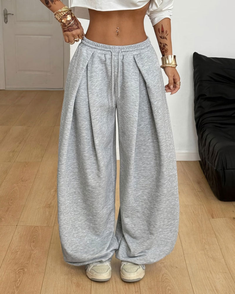 Damen-Plisseehose mit weitem Bein und Kordelzug