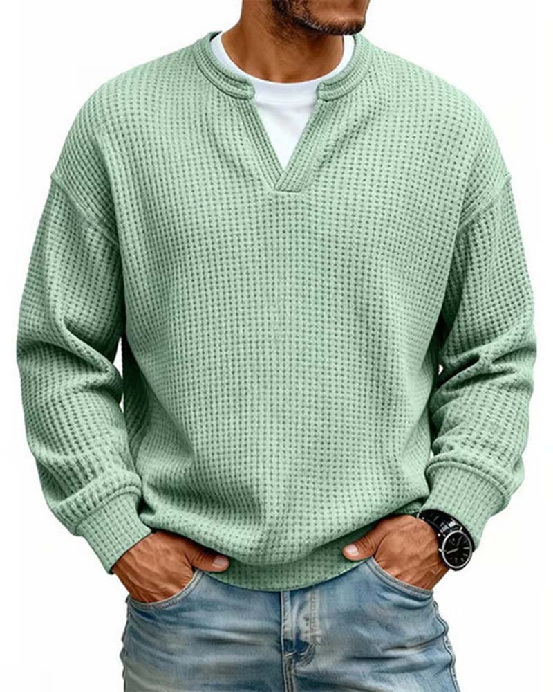 Pull à col tunisien texturé gaufré pour homme