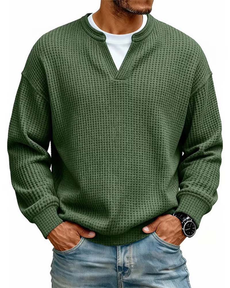 Pull à col tunisien texturé gaufré pour homme