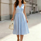 Women's Sleeveless Striped Wrap Midi Dress