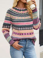 Strikket sweater med Fair Isle-mønster og rund hals til kvinder