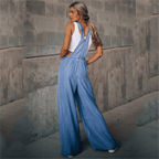 Damen Denim-Overall mit weitem Bein und verstellbarem Trägerdesign